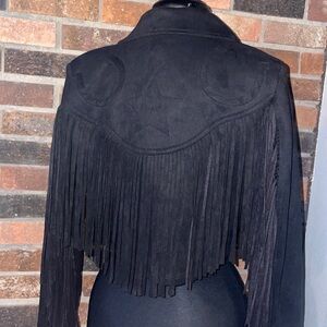 Black Faux Suede Western Fringe Jacket